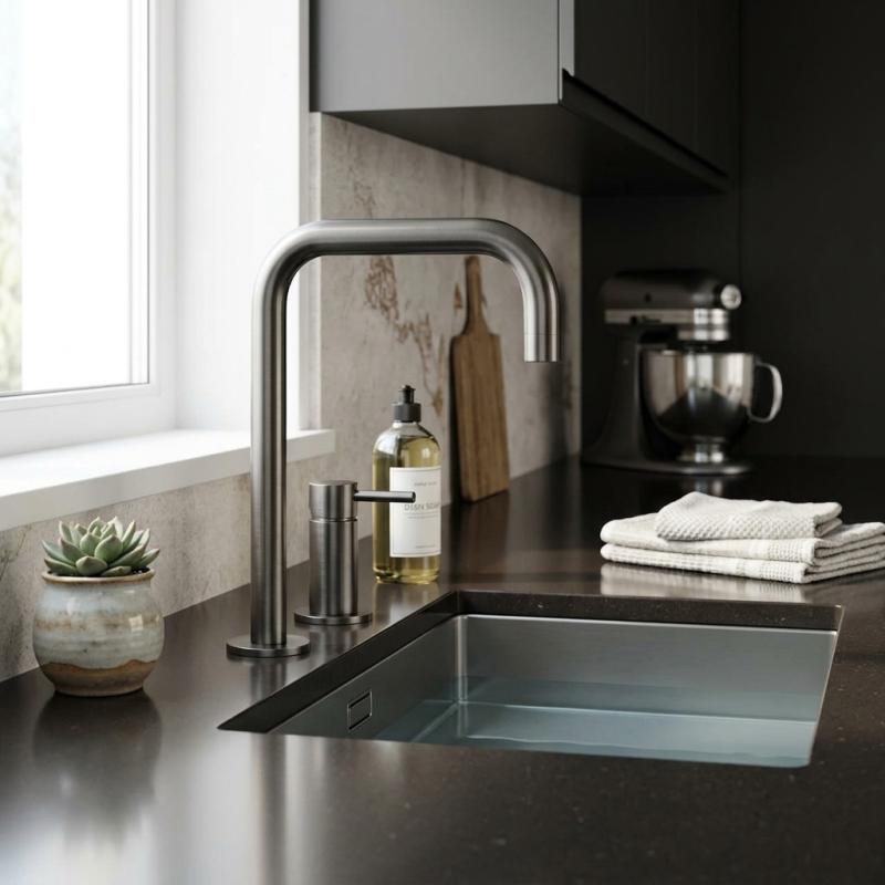 Pure.Sink Luxion 2-gats Gun metal keukenkraan met U uitloop PLX2HU-61